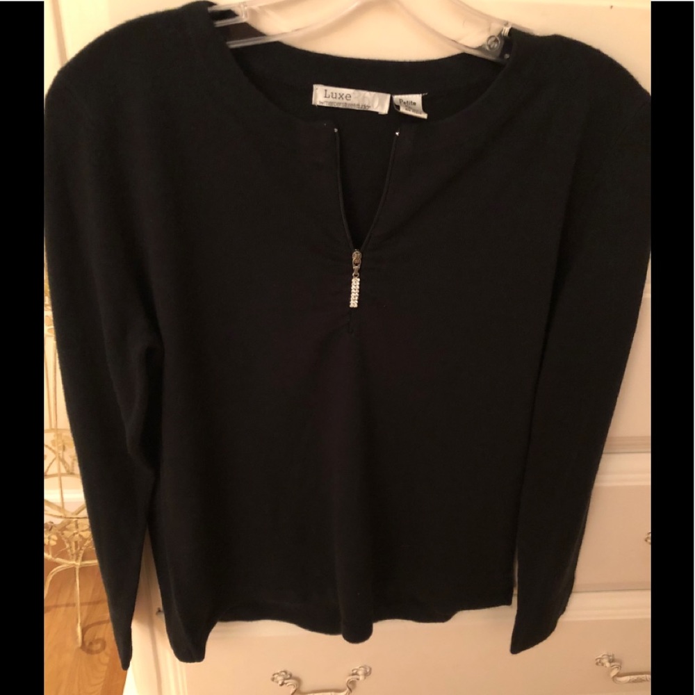 Women’s Petite Black Sweater -Embellishment